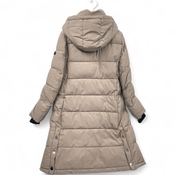 DKNY Long Hooded Puffer Winter Coat Jacket Parka Women's XL Beige Removable Hood - Picture 3 of 11